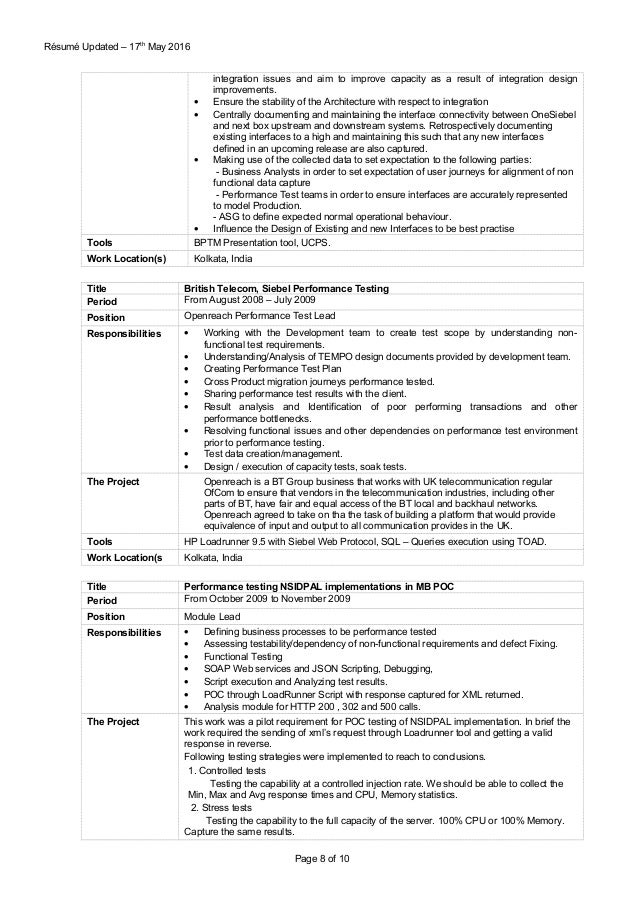 sr performance testing consultant