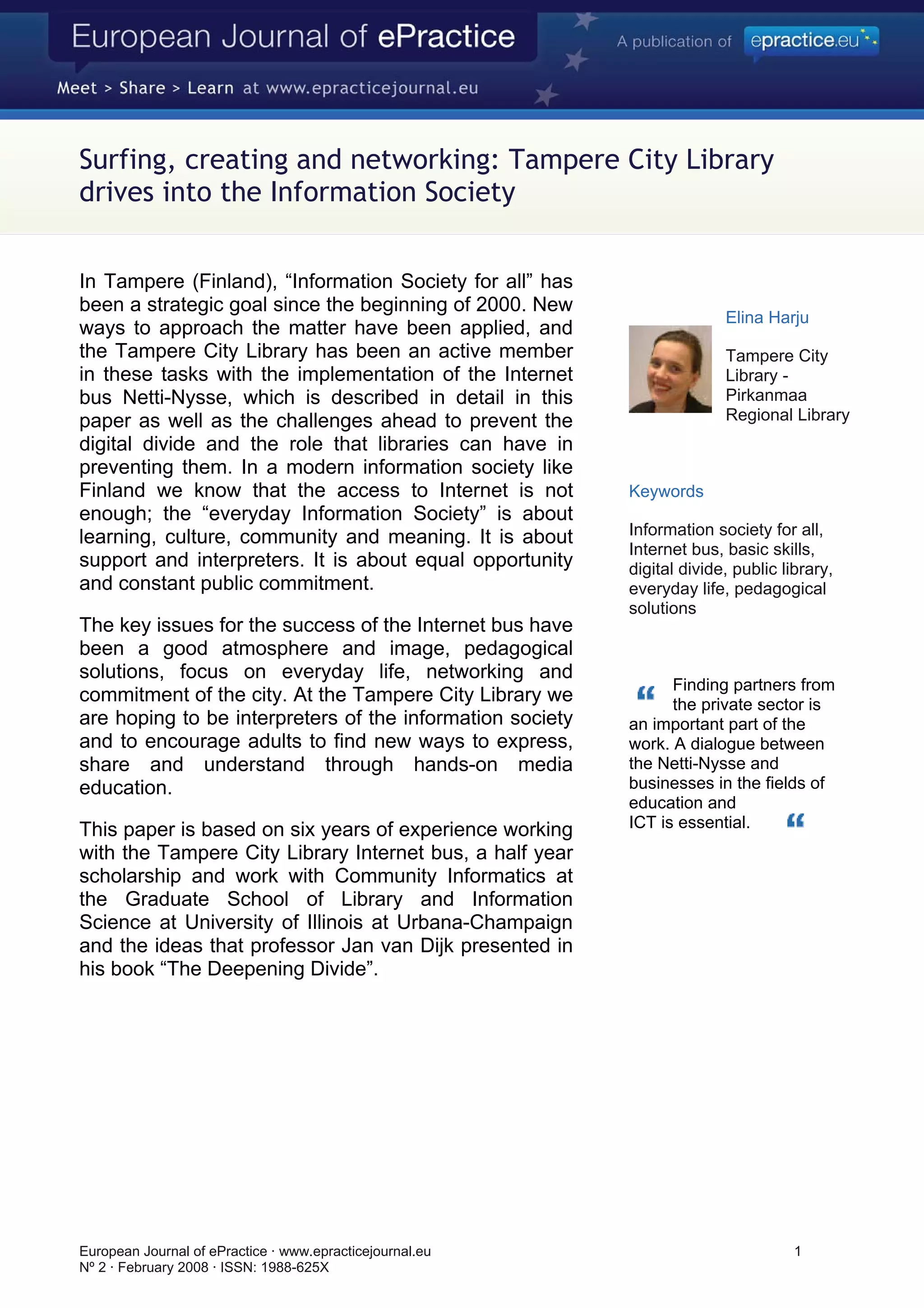 Surfing, creating and networking: Tampere City Library drives into the Information Society