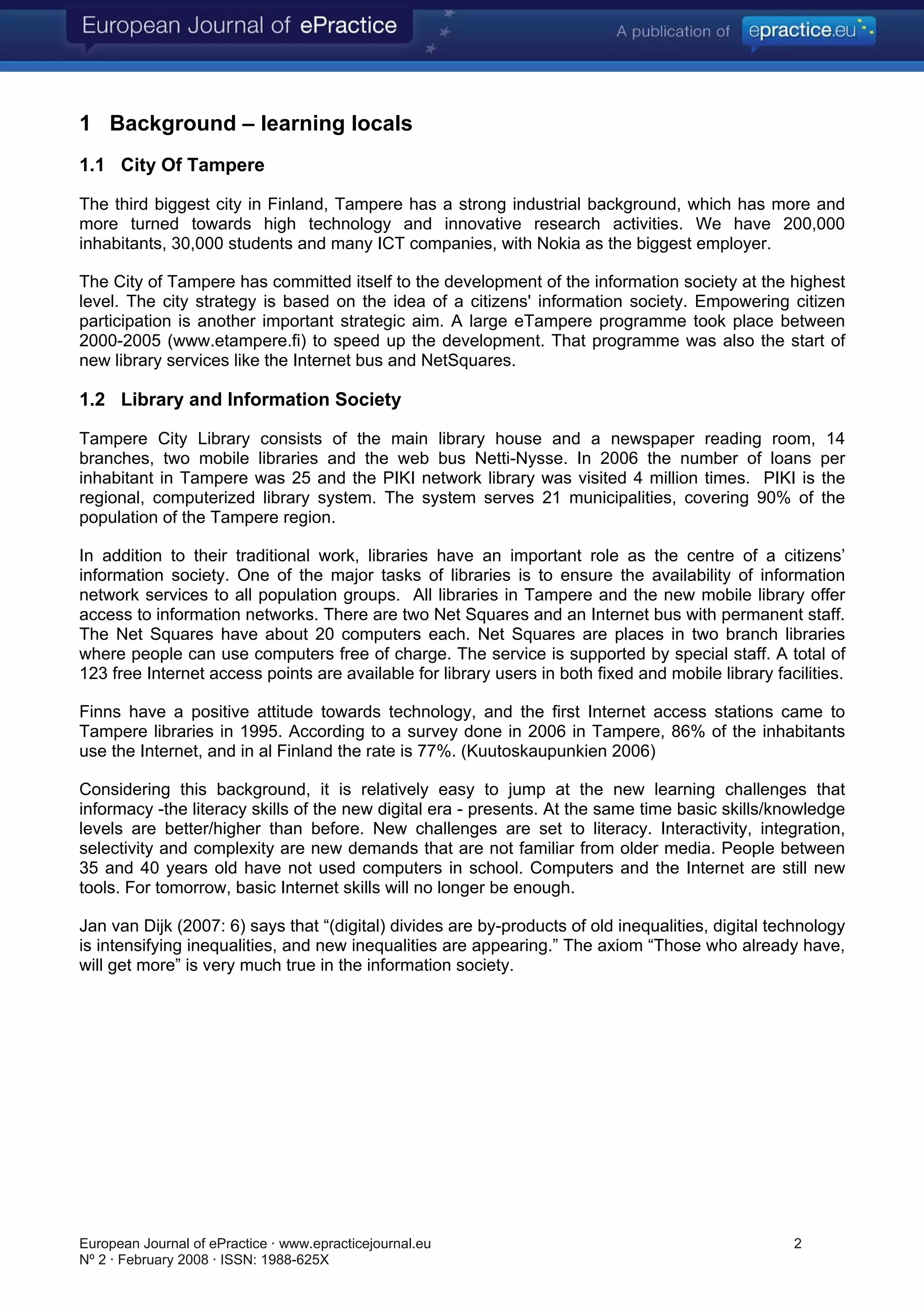 Surfing, creating and networking: Tampere City Library drives into the Information Society