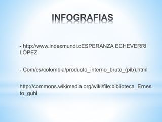 - http://www.indexmundi.cESPERANZA ECHEVERRI 
LÓPEZ 
- Com/es/colombia/producto_interno_bruto_(pib).html 
http://commons.wikimedia.org/wiki/file:biblioteca_Ernes 
to_guhl 
