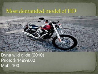 Dyna wild glide (2010)
Price: $ 14999.00
Mph: 100
 