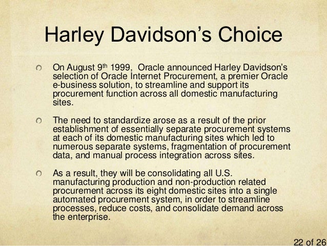 harley davidson enterprise software selection About harley davidson 1903-2003 - 100 year plan goal: increase production an improvement in the relationship with vendors is key to support the goal. harley davidson enterprise software selection About harley davidson 1903-2003 - 100 year plan goal: increase production an improvement in the relationship with vendors is key to support the goal.