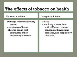 3 short term effects of tobacco Harmful effects of tobacco
