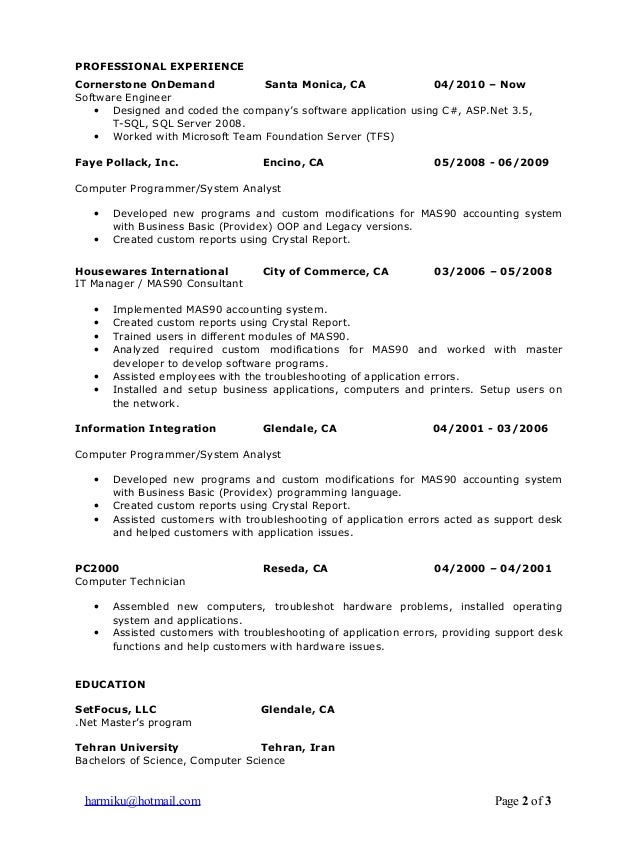 business objects developer resume