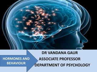 HARMONES AND BEHAVIOR
DR VANDANA GAUR
ASSO ASSOCIATE PROFESSOR
DEP DEPARTMENT OF PSYCHOLOGY
HORMONES AND
BEHAVIOUR
 