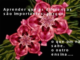 Aprender que as diferenças  são importantes, porque, o que um não sabe, o outro ensina.... 