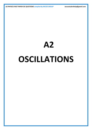 A2 PHYSICS PAST PAPER CIE QUESTIONS compiled By RACSO GROUP racsostudenthelp@gmail.com
A2
OSCILLATIONS
 