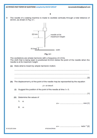 A2 PHYSICS PAST PAPER CIE QUESTIONS compiled By RACSO GROUP racsostudenthelp@gmail.com
 