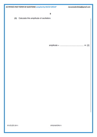 A2 PHYSICS PAST PAPER CIE QUESTIONS compiled By RACSO GROUP racsostudenthelp@gmail.com
 