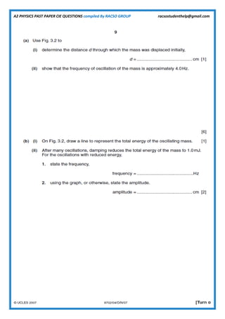A2 PHYSICS PAST PAPER CIE QUESTIONS compiled By RACSO GROUP racsostudenthelp@gmail.com
 