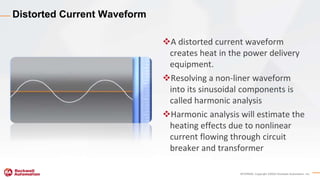 INTERNAL Copyright ©2020 Rockwell Automation, Inc.
A distorted current waveform
creates heat in the power delivery
equipment.
Resolving a non-liner waveform
into its sinusoidal components is
called harmonic analysis
Harmonic analysis will estimate the
heating effects due to nonlinear
current flowing through circuit
breaker and transformer
Distorted Current Waveform
 