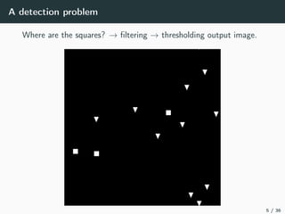 A detection problem
Where are the squares? → ﬁltering → thresholding output image.
5 / 36
 
