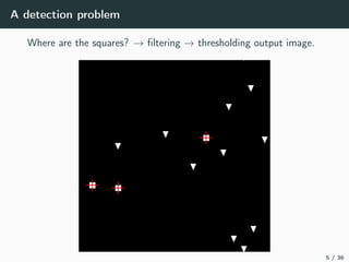 A detection problem
Where are the squares? → ﬁltering → thresholding output image.
5 / 36
 