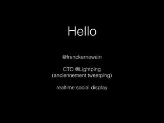 Hello
@franckernewein
CTO @Lightping
(anciennement tweetping)
realtime social display
 