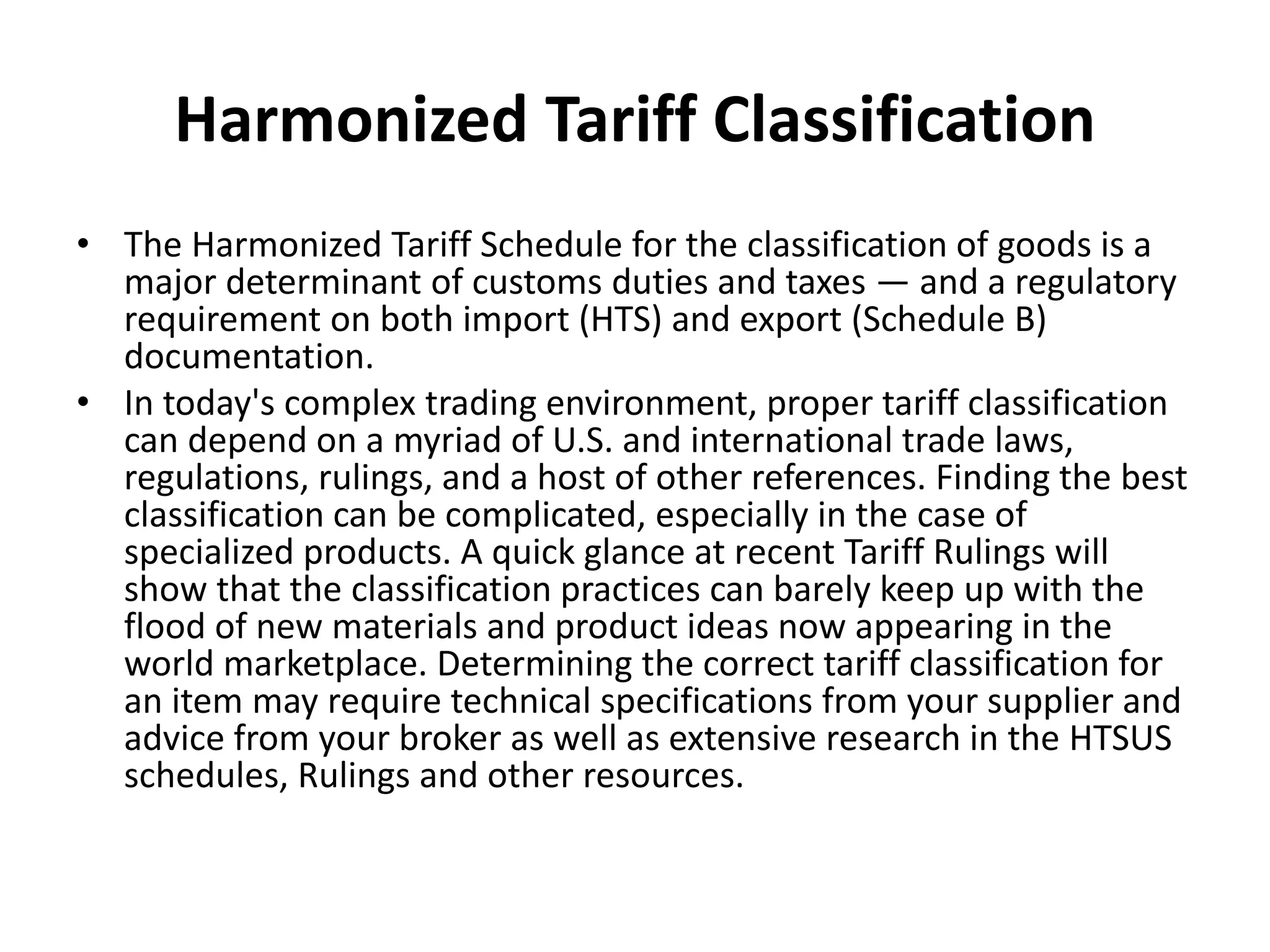 Harmonized tariff schedule (hts) and schedule PPT