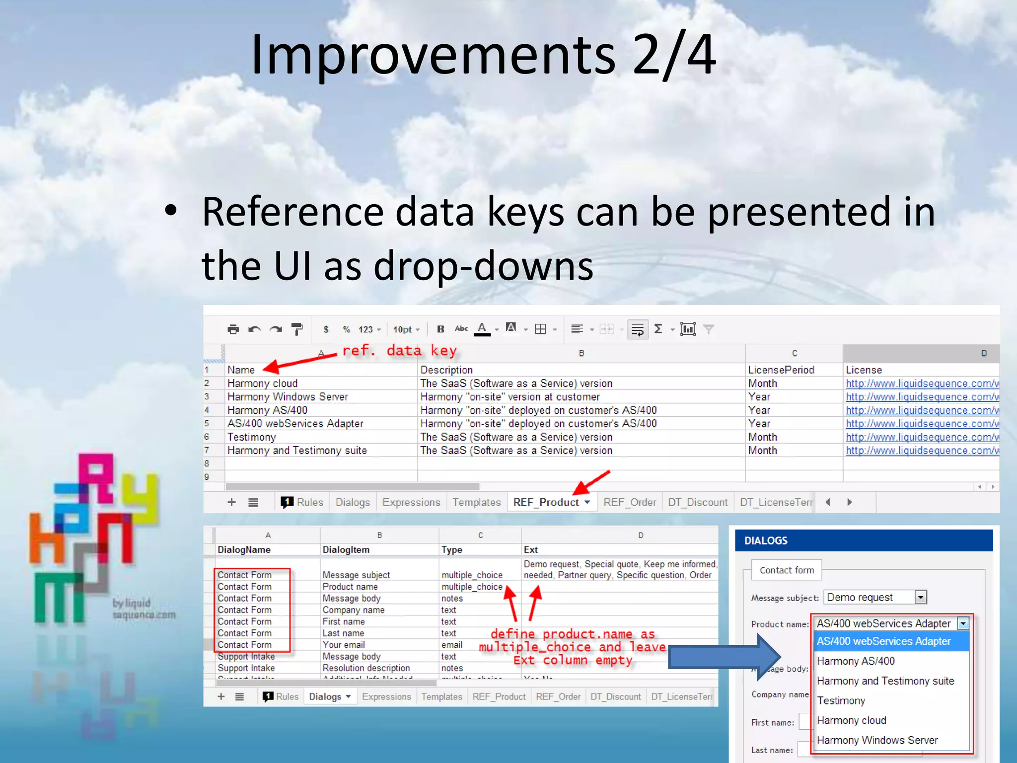 Improvements 2/4
• Reference data keys can be presented in
the UI as drop-downs
 