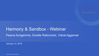 1
Harmony & Sandbox - Webinar
Pearce Aurigemma, Dorelle Rabinowitz, Vishal Aggarwal
January 13, 2015
 