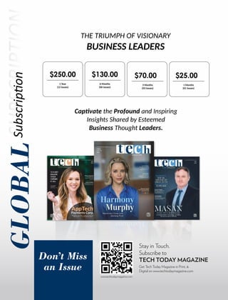 GLOBAL
Cap vate the Profound and Inspiring
Insights Shared by Esteemed
Business Thought Leaders.
Stay in Touch.
Subscribe to
TECH TODAY MAGAZINE
Get Tech Today Magazine in Print, &
Digital on www.techtodaymagazine.com
www.techtodaymagazine.com
 