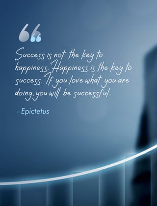 ,
,
Successisnotthekeyto
happiness.Happinessisthekeyto
success.Ifyoulovewhatyouare
doingy
, ouwibesuccessful.
- Epictetus
 