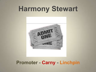 Harmony Stewart




Promoter - Carny - Linchpin
 
