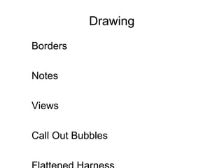 Drawing
Borders
Notes
Views
Call Out Bubbles
 