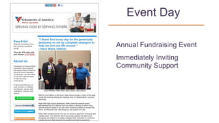 Annual Fundraising Event
Immediately Inviting
Community Support
Event Day
 