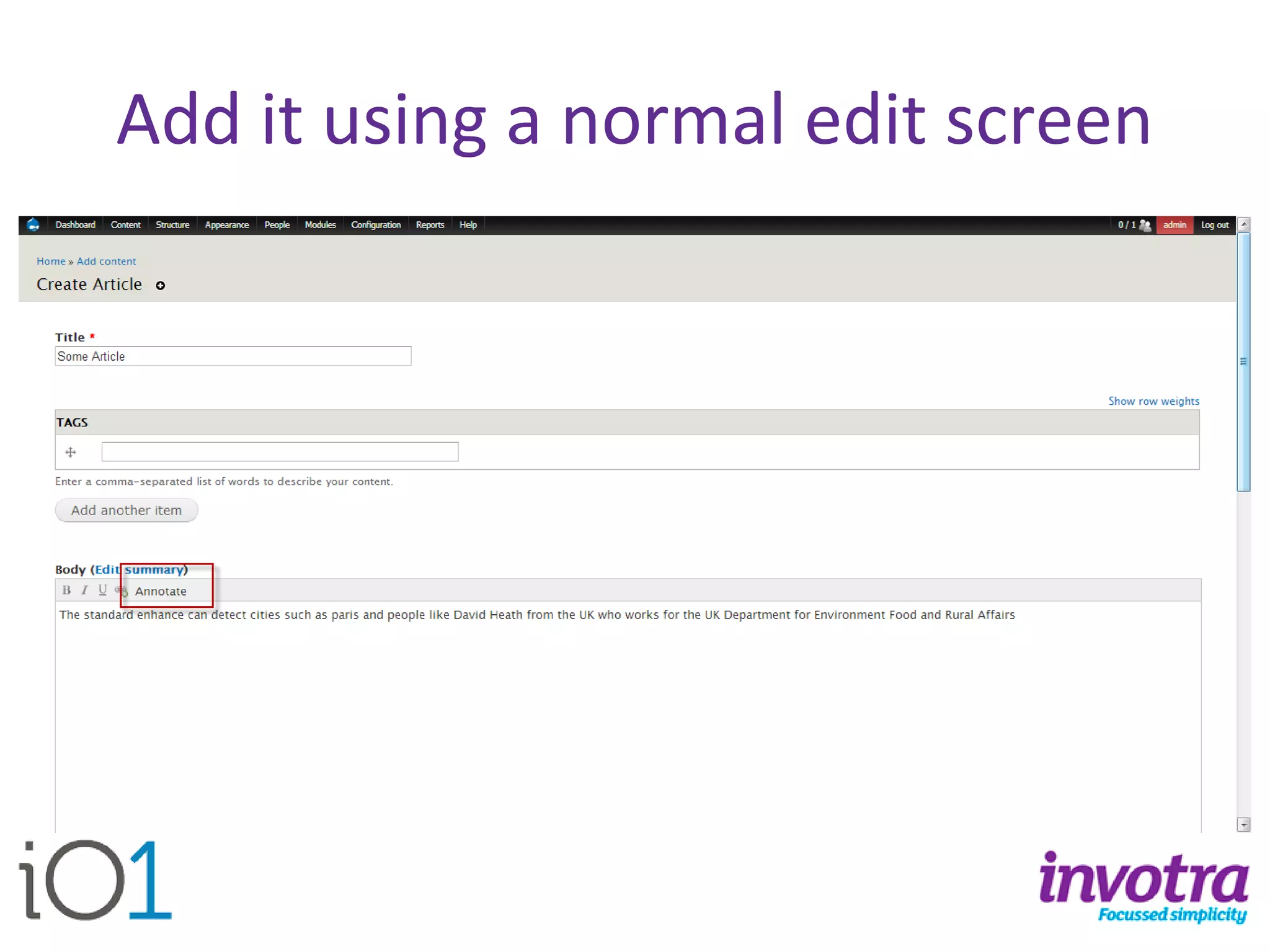 Add it using a normal edit screen  