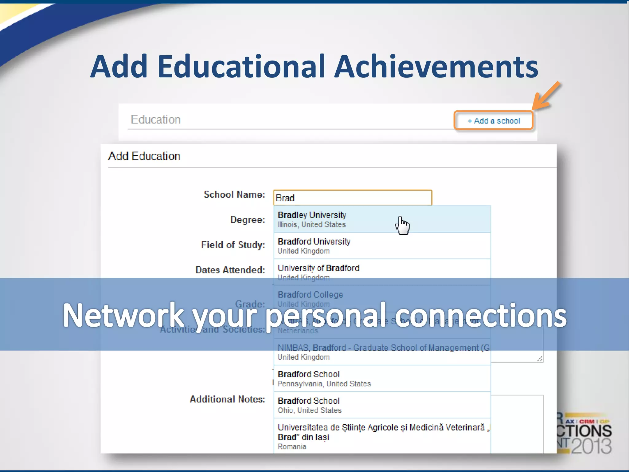 Add Educational Achievements

 