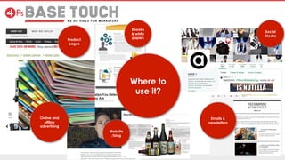 Product
pages
Where to
use it?
Social
Media
Ebooks
& white
papers
Emails &
newsletters
Website
/blog
Online and
offline
advertising
 