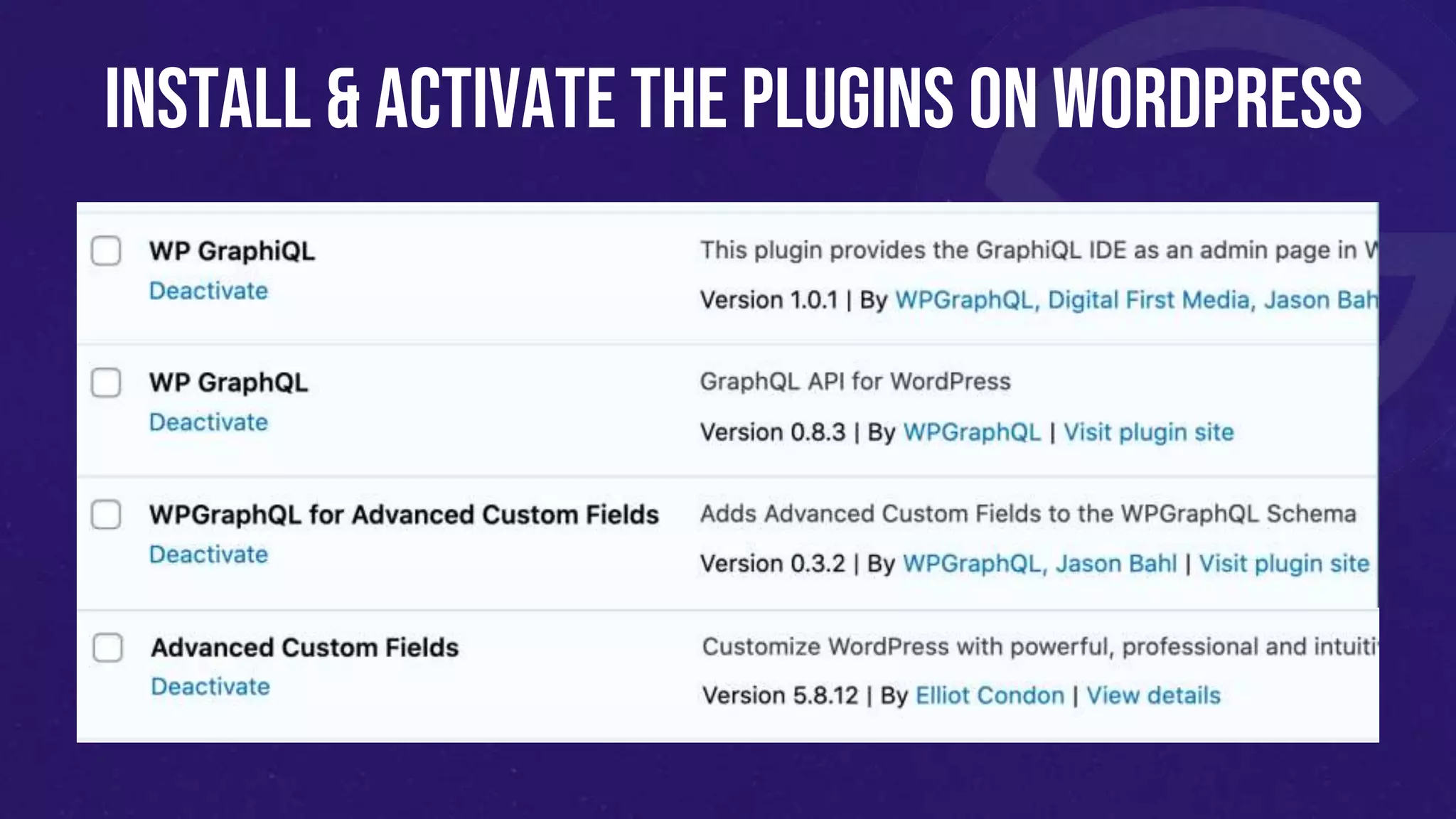 Install & Activate the plugins on Wordpress
 