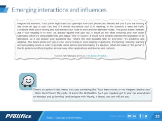 CONNECT WITH US:
Emerging interactions and influences
Public | Copyright © 2014 Prolifics 23
 