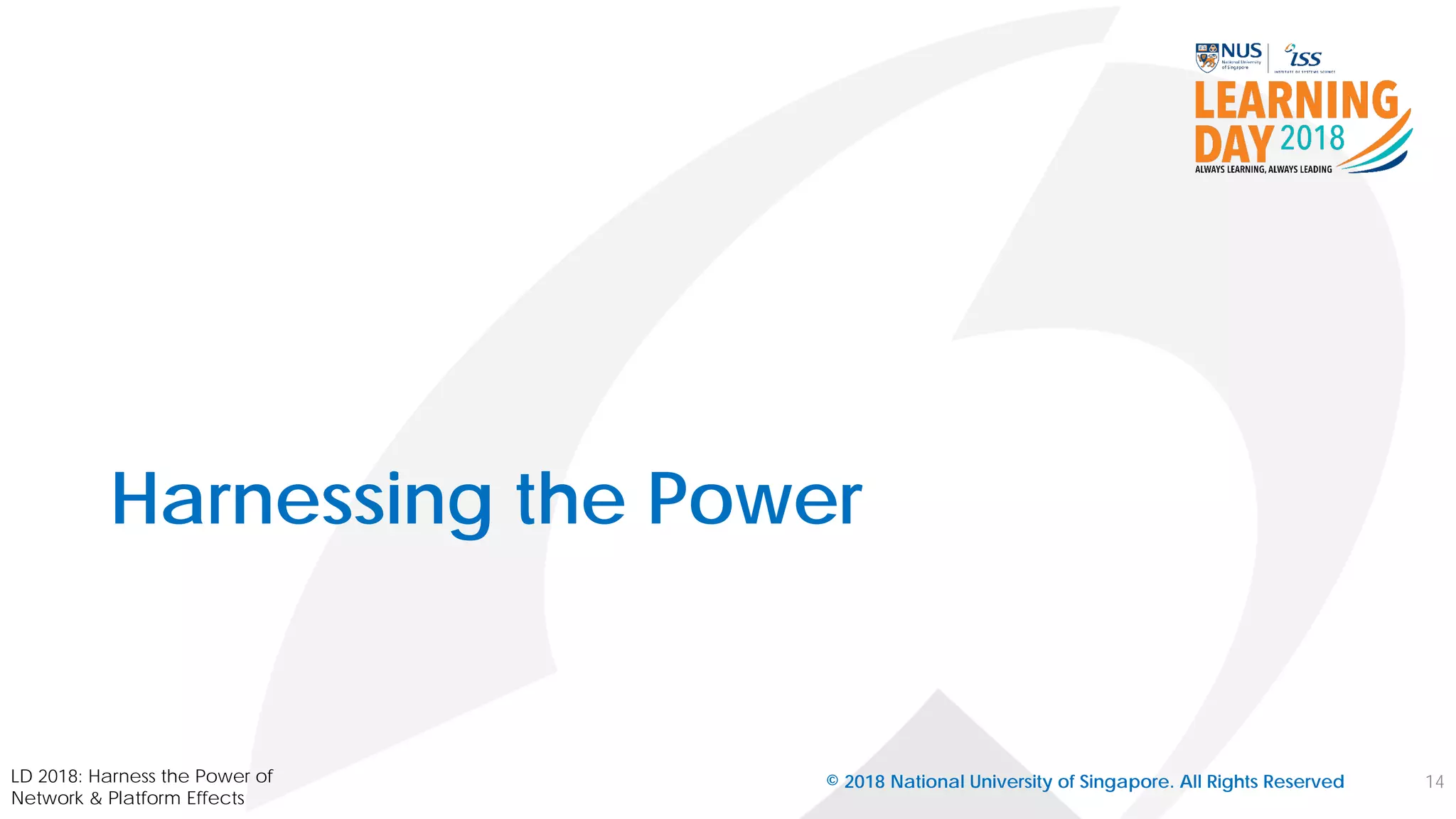 Harnessing the Power
© 2018 National University of Singapore. All Rights Reserved 14LD 2018: Harness the Power of
Network & Platform Effects
 
