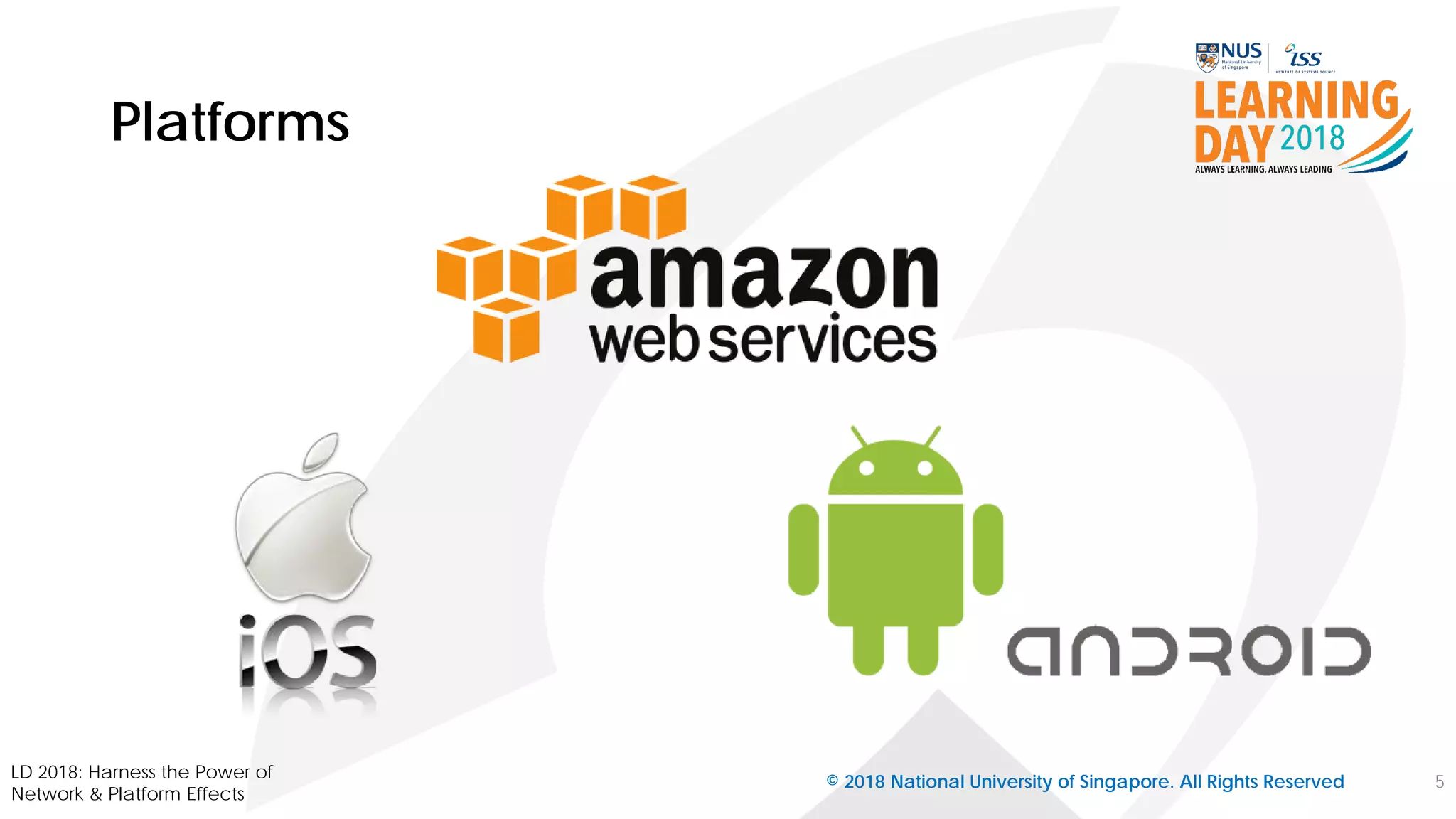 Platforms
© 2018 National University of Singapore. All Rights Reserved
LD 2018: Harness the Power of
Network & Platform Effects
5
 