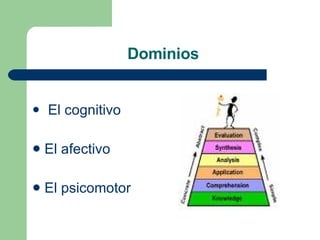 Dominios  El cognitivo  El afectivo  El psicomotor 