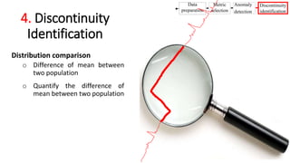 4. Discontinuity
Identification
Distribution comparison
o Difference of mean between
two population
o Quantify the difference of
mean between two population
18
Data
preparation
Metric
selection
Anomaly
detection
Discontinuity
identification
 
