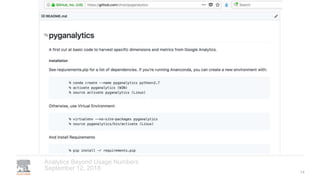 September 12, 2018
Analytics Beyond Usage Numbers
14
 