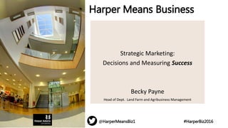 Harper Means Business
Strategic Marketing:
Decisions and Measuring Success
Becky Payne
Head of Dept. Land Farm and Agribusiness Management
@HarperMeansBiz1 #HarperBiz2016
 