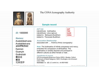 CONA, the Cultural Objects Name Authority® 
Relationships in CONA 
 CONA could provide links 
between works 
• Whole/part...
