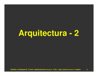 Arquitectura - 2



Rodolfo-J. Rodríguez-R. E-mail: rodolfor@cariari.ucr.ac.cr / U.R.L.: http://cariari.ucr.ac.cr/~rodolfor   9
 