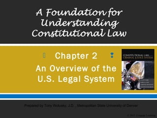  
© 2015 Cengage Learning
Prepared by Tony Wolusky, J.D. , Metropolitan State University of Denver
Chapter 2
An Overview of the
U.S. Legal System
 