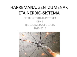 HARREMANA: ZENTZUMENAK
ETA NERBIO-SISTEMA
BERRIO-OTXOA IKASTETXEA
DBH 3
BIOLOGIA ETA GEOLOGIA
2015-2016
 