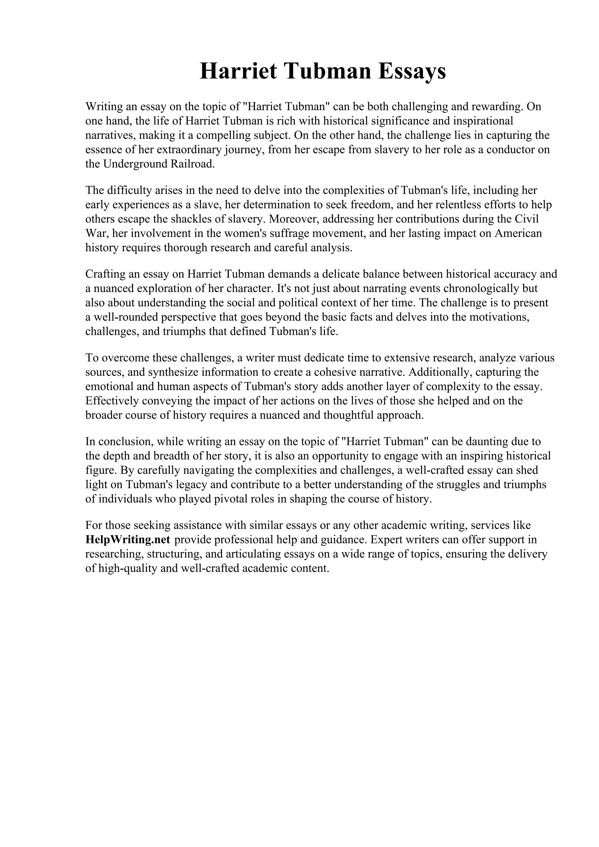 Harriet Tubman Essays PDF