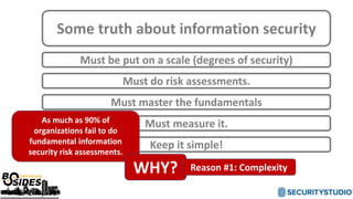 Some truth about information security
Must be put on a scale (degrees of security)
Must master the fundamentals
Must measu...