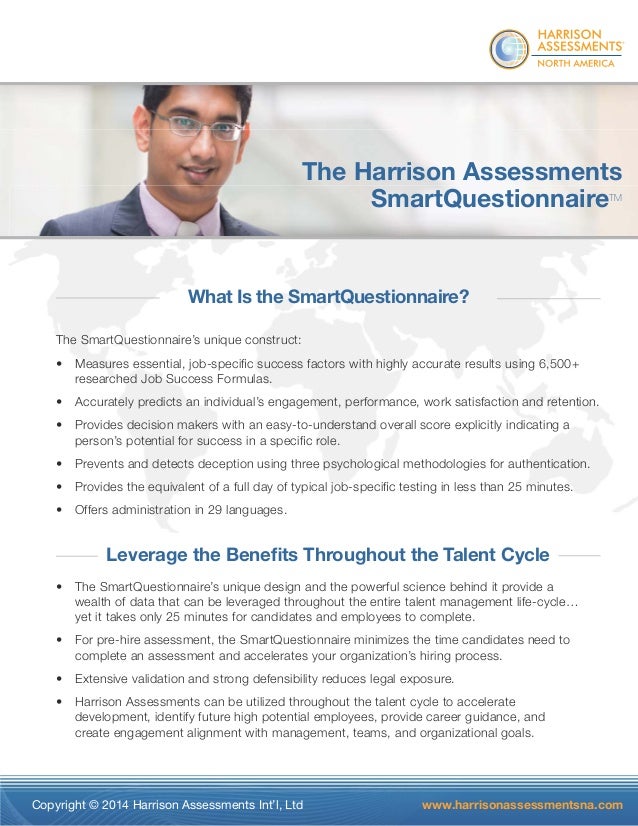 Harrison Assessments Smart Questionnaire Sales Sheet
