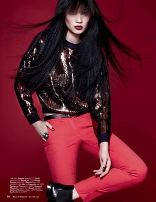 THIS PAGE Dagmar sweater £275; Notify
 trousers £230; Joseph belt £85; Erickson
 Beamon ring £249; Church’s boots £280
 OPPOSITE PAGE Alice by Temperley cape £339;
 Equipment Femme shirt £235; Citizens of
 Humanity trousers £249; Joseph belt £85;
 Erickson Beamon necklace £429; Christian
 Louboutin boots £635

60   Harrods Magazine • harrods.com
 