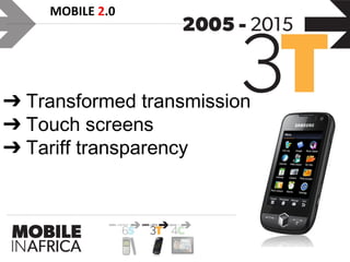 ➔ Transformed transmission
➔ Touch screens
➔ Tariff transparency
MOBILE 2.0
 