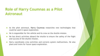 Harry Coumnas is Responsible for the Vehicle and Its Crew on the Shuttle Mission as a Pilot Astronaut