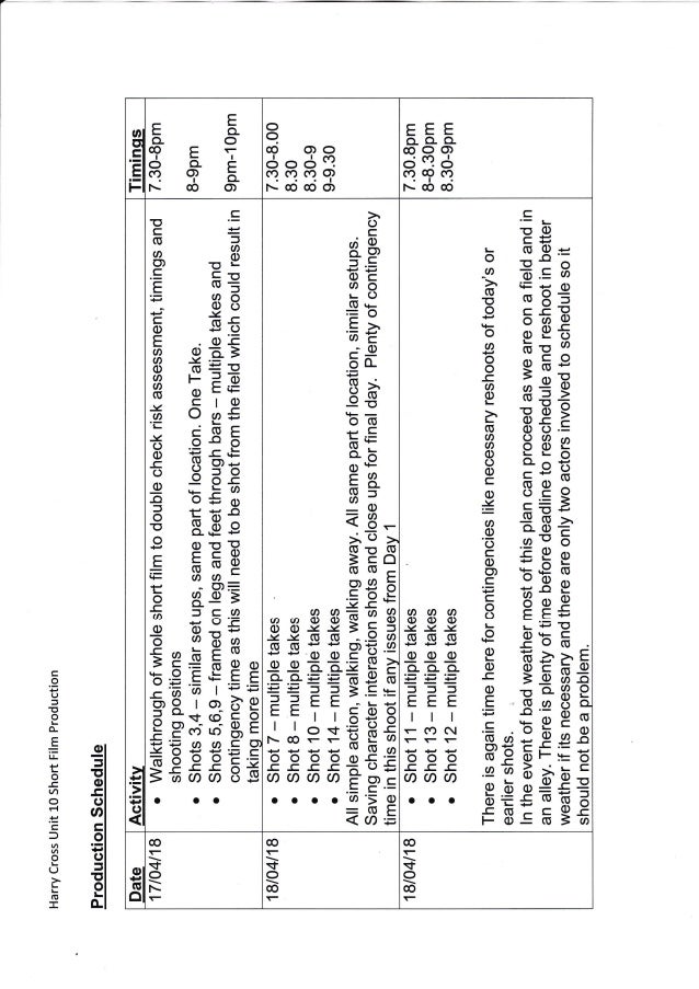Harry C Production Schedule Harry C Production Schedule