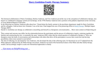 Harry Goolishian Family Therapy Summary PPT
