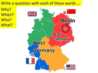Why?
When?
Who?
What?
Write a question with each of these words …
 